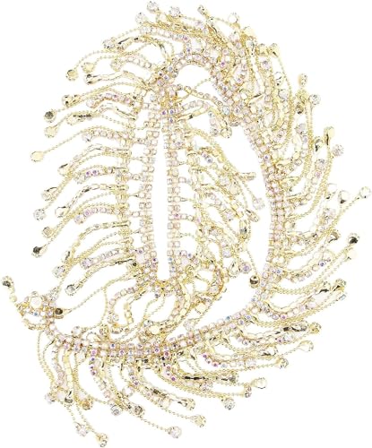 Strass Quaste Dekoration, Fransen Braut Applique Quaste Glas Kristall Strass Diamant Strassband Hochzeitsdekoration Schmuck Nähen für Kleidung DIY Handwerk Schmuckherstellung (Gold) von Toothbace