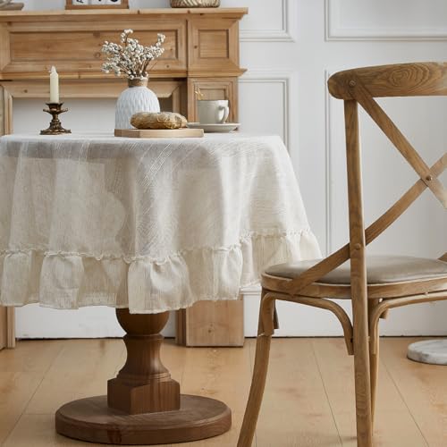 Tootop TT170 Leinentischdecke mit Rüschen, Patchwork-Tischdecke, natürliche Farbe, gestreift, rund, Bauernhaus, Vintage-Tischdecke, waschbar, Küche, Bankett, Tischdecke für 90 - 122 cm, runde Streifen Tootop TT170 Leinentischdecke mit Rüschen, Patchwork-Tischdecke, natürliche Farbe, gestreift, rund, Bauernhaus, Vintage-Tischdecke, waschbar, Küche, Bankett, Tischdecke für 90 - 122 cm, runde Streifen von Tootop