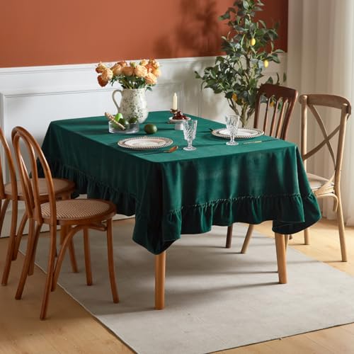 Tootop Weiche, luxuriöse Samt-Tischdecke, gerüscht, einfarbig, rechteckig, dick, Vintage-Stil, Bauernhaus-Stil, waschbar, geeignet für Partys, Hochzeiten, Babypartys, Küche (152,4 x 213,4 cm), Grün von Tootop