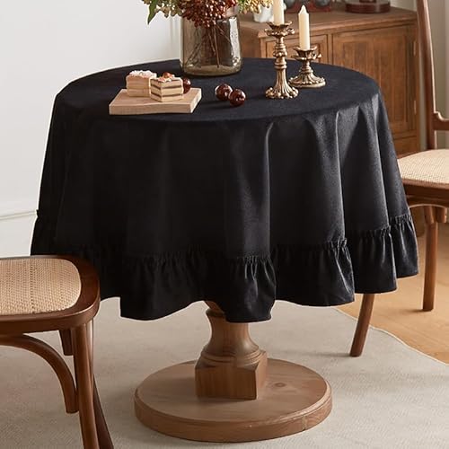 Tootop Weiche, luxuriöse Samt-Tischdecke, gerüscht, einfarbig, rund, dick, Vintage-Stil, ovaler Stil, waschbar, geeignet für Partys, Hochzeiten, Babypartys, Küche, 152 cm rund, Schwarz Tootop Weiche, luxuriöse Samt-Tischdecke, gerüscht, einfarbig, rund, dick, Vintage-Stil, ovaler Stil, waschbar, geeignet für Partys, Hochzeiten, Babypartys, Küche, 152 cm rund, Schwarz von Tootop