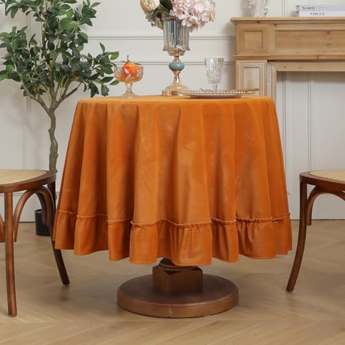 Tootop Weiche, luxuriöse Samt-Tischdecke, gerüscht, einfarbig, rund, dick, Vintage-Stil, ovaler Stil, waschbar, geeignet für Partys, Hochzeiten, Babypartys, Küche (60 rund), Kamel von Tootop
