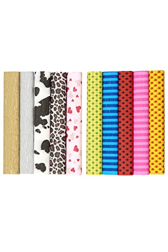 Krepppapier 25x200 cm Crepepapier für Handwerke, Kräuselpapier zur Dekoration, Schulpapier, Rollenpapier Elastizität, nicht abfärbende Farben, Mustermix Packung 10 Stück Krepppapier 25x200 cm Crepepapier für Handwerke, Kräuselpapier zur Dekoration, Schulpapier, Rollenpapier Elastizität, nicht abfärbende Farben, Mustermix Packung 10 Stück von Top-2000