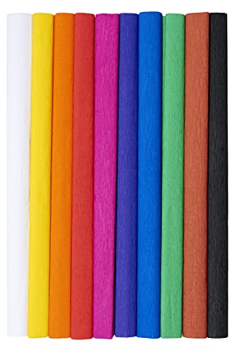 Krepppapier 50x200 cm Crepepapier für Handwerke, Kräuselpapier zur Dekoration, Schulpapier, Rollenpapier Elastizität, nicht abfärbende Farben, klassischen Farbmix 10er Pack von Top-2000