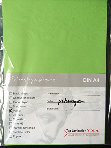 100 Blatt DIN A3 pistaziengrün Papier 90g/m² von Top Lamination - komplett durchgefärbt, farbiges Druckerpapier von Top Lamination Laminiertechnik