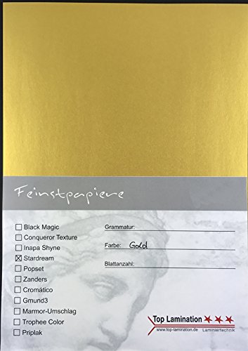 100 Blatt DIN A4 gold glitzerndes Papier bedruckbar 120g/m² komplett durchgefärbt - edles Papier von Top Lamination Laminiertechnik