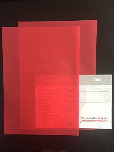 100 Blatt DIN A6 Transparentpapier rot 100g/m² exzellente Durchsicht, sehr gute Qualität, für: Einladungen, Visitenkarten, Einlegeblätter für Alben, Fotoalben, Fensterbilder, Bastelarbeiten von Top Lamination Laminiertechnik