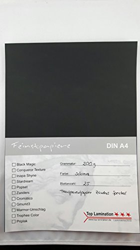 25 Blatt DIN A4 Transparentpapier schwarz 200g/m² sehr gute Qualität von Top Lamination Laminiertechnik