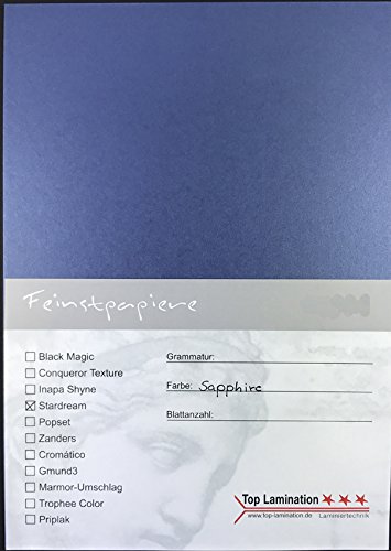 25 Blatt DIN A4 blaues metallic Papier 285g/m² von Top Lamination - komplett durchgefärbt von Top Lamination Laminiertechnik