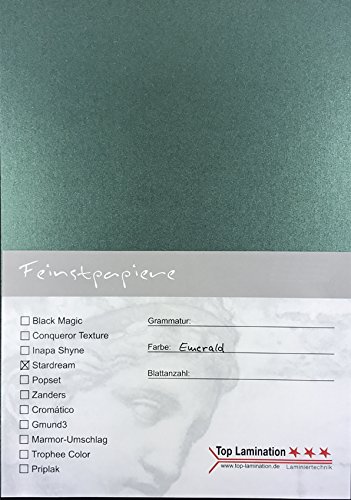 25 Blatt DIN A4 dunkelgrün metallic Papier 285g/m² von Top Lamination - komplett durchgefärbt von Top Lamination Laminiertechnik