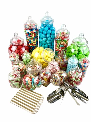 19 Vintage-Stil Kunststoffbehälter Candy Buffet Kit Party Pack 2 x Schaufel 2 x Zange 100 x Gold Papiertüte von TOP STAR