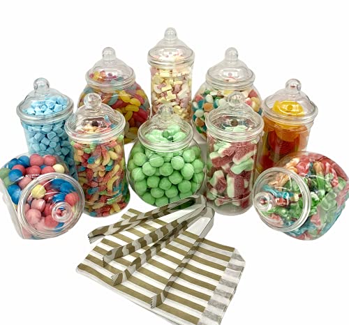 Plastikbehälter für Süßigkeiten im viktorianischen Stil- 10 Klein Kunststoffbehälter (5 x hoch 5 x rund) für Party-Display Partypackung Gold Papiertüten von TOP STAR