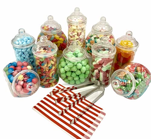 Plastikbehälter für Süßigkeiten im viktorianischen Stil- 10 Klein Kunststoffbehälter (5 x hoch 5 x rund) für Party-Display Partypackung Rot Papiertüten von Top Star