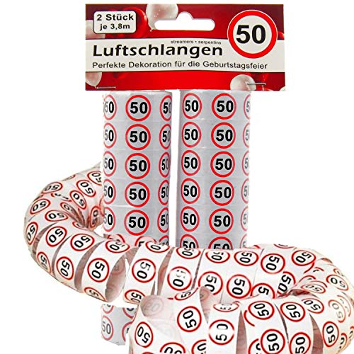 TOP TEN 2 Rollen Luftschlangen mit Verkehrschild Druck Zahl 50 Geburtstag Party Dekoration (50) von TOP TEN