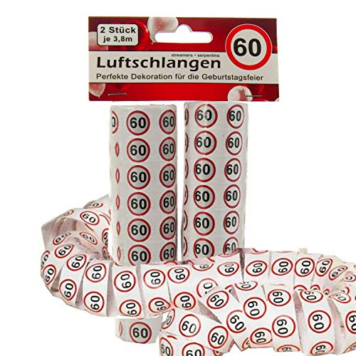 2 Rollen Luftschlangen mit Verkehrschild Druck Zahl 60 Geburtstag Party Dekoration (60) von Top Ten