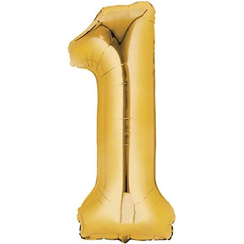 Folienballon 80cm GOLD Zahlenballon, Luftballon, Geburtstag, Zahl für Helium und Luftfüllung geeignet (Zahl: 1) von Top Ten