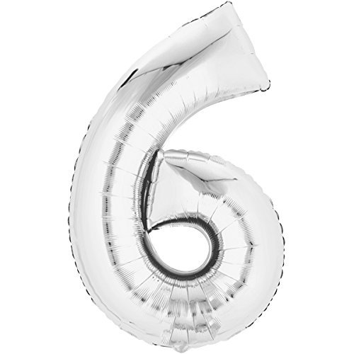 Folienballon 80cm SILBER 6 Zahlenballon, Luftballon, Geburtstag, Zahl für Helium und Luftfüllung geeignet von Top Ten