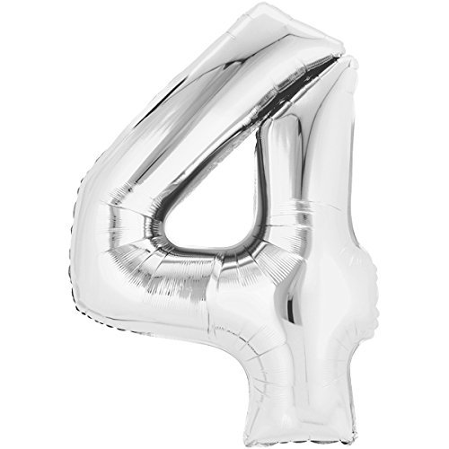 Folienballon 80cm SILBER Zahlenballon, Luftballon, Geburtstag, Zahl für Helium und Luftfüllung geeignet (Zahl: 4) von TOP TEN