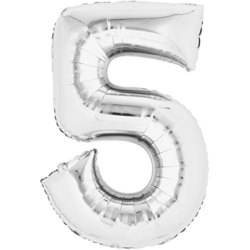 Folienballon 80cm SILBER Zahlenballon, Luftballon, Geburtstag, Zahl für Helium und Luftfüllung geeignet (Zahl: 5) von Top Ten