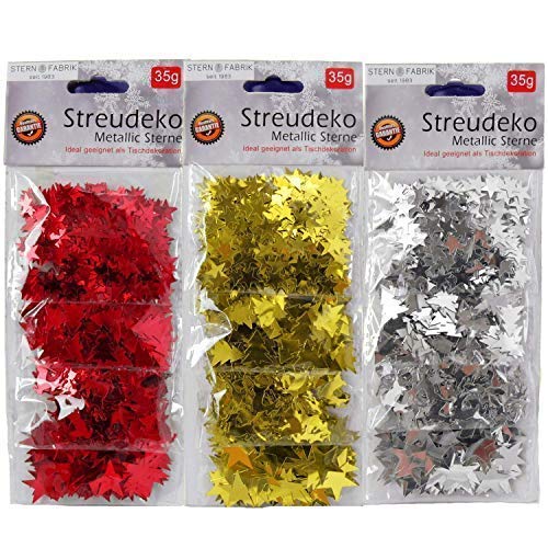 Top Ten 35g Metallic Streudeko Weihnachten Gold Silber rot Sterne, Rentiere, Tannenbaum (Gold) von Top Ten