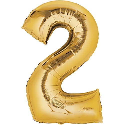 Folienballon 80cm GOLD Zahlenballon, Luftballon, Geburtstag, Zahl für Helium und Luftfüllung geeignet (Zahl: 2) von TOP TEN