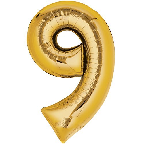 TOP TEN Folienballon 80cm Gold Zahlenballon, Luftballon, Geburtstag, Zahl für Helium und Luftfüllung geeignet (Zahl: 9) von TOP TEN