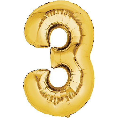 TOP TEN Folienballon 80cm Gold Zahlenballon, Luftballon, Geburtstag, Zahl für Helium und Luftfüllung geeignet (Zahl: 3) von TOP TEN