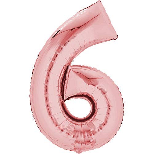TOP TEN Folienballon 80cm Rosegold Zahlenballon, Luftballon, Geburtstag, Zahl für Helium und Luftfüllung geeignet (Zahl: 6) von TOP TEN