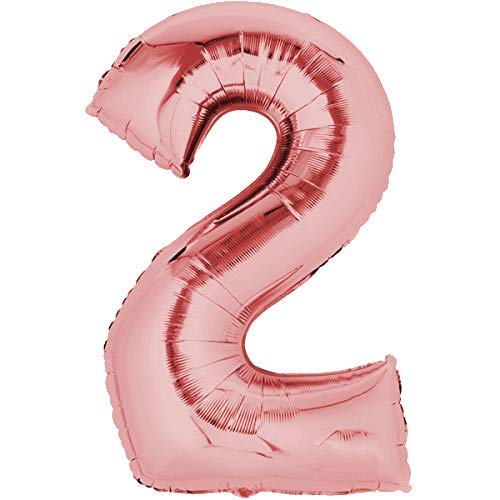TOP TEN Folienballon 80cm Rosegold Zahlenballon, Luftballon, Geburtstag, Zahl für Helium und Luftfüllung geeignet (Zahl: 2) von TOP TEN