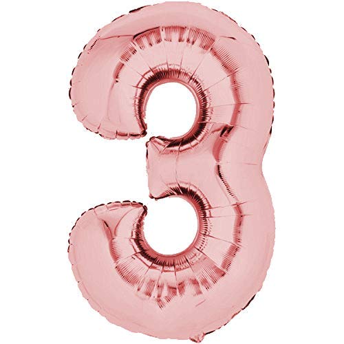 TOP TEN Folienballon 80cm Rosegold Zahlenballon, Luftballon, Geburtstag, Zahl für Helium und Luftfüllung geeignet (Zahl: 3) von TOP TEN