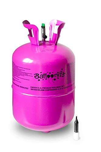 Balloonify Helium-Flasche für ca. 50 Luftballons Folienballons Ballongas 400 Liter (0,40 m³) Helium Ballongas, Gasflasche, Sicherheits-Knickventil von Balloonify