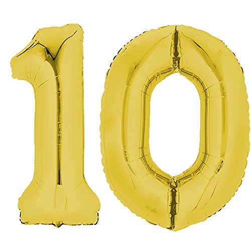 Top Ten XXL Folienballon 80 cm Gold 10 Zahlenballon, Luftballon, Geburtstag, Heliumballon von Top Ten