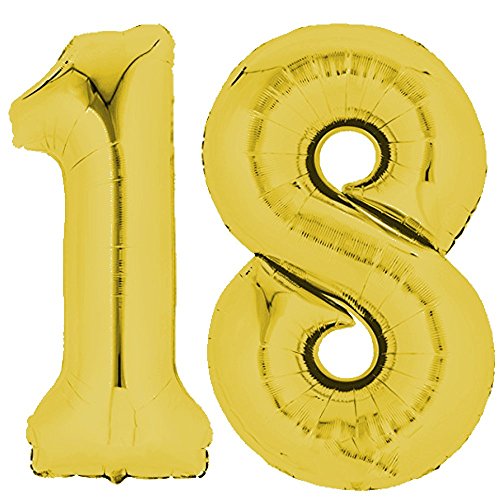 Top Ten XXL Folienballon 80 cm Gold 18 Zahlenballon, Luftballon, Geburtstag, Heliumballon von TOP TEN