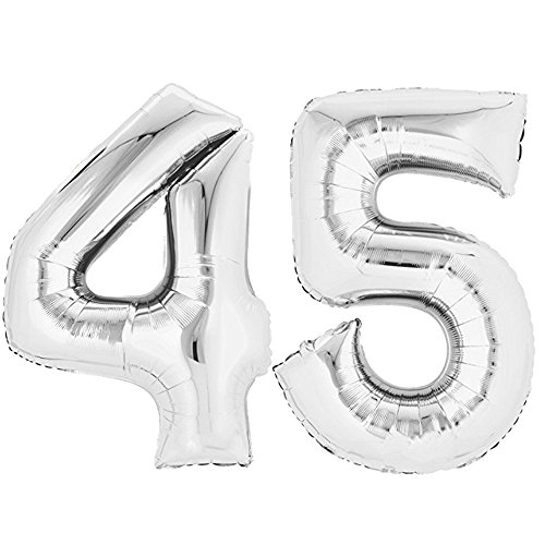 Top Ten XXL Folienballon 80 cm Silber 45 Zahlenballon, Luftballon, Geburtstag, Heliumballon von Top Ten
