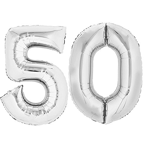 Top Ten XXL Folienballon 80 cm Silber 50 Zahlenballon, Luftballon, Geburtstag, Heliumballon von Top Ten
