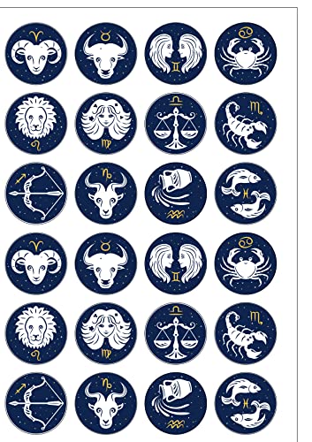 24 vorgeschnittene, runde Sternzeichen Horoskop essbare Oblatenpapier-Kuchendekoration von Top That