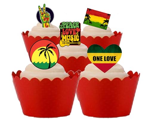 27 Kuchendekorationen aus essbarem Oblatenpapier mit Reggae-Rastafari-Musikmotiv von Top That