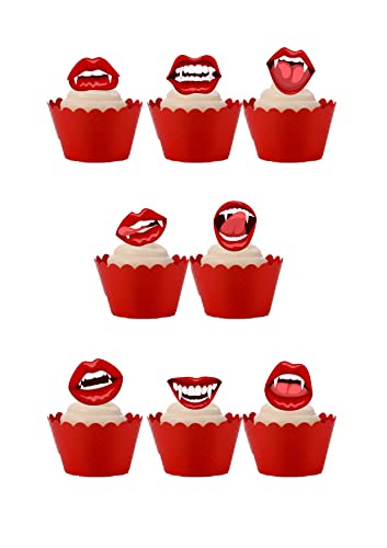 30 Stück Stand Up Halloween Vampir Mund Lippen Fangs Thema Essbare Oblatenpapier Cake Toppers Dekorationen von Top That