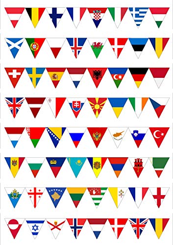 64 kleine Wimpelkette mit europäischer Eurovision-Flagge aus essbarem Zuckerguss, Kuchendekoration von Top That