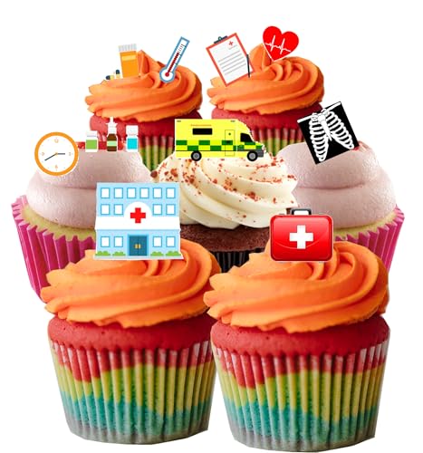 Top That: 44 essbare Oblatenpapier-Kuchenaufsätze für Krankenhaus, Arzt, Krankenschwester, Krankenwagen - Geburtstag in medizinischem Kontext - Weiß von Top That