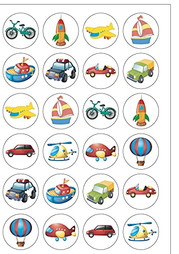 Kuchendekorationen für Kinder, Motiv: Transportfahrzeuge, vorgeschnitten, essbares Papier/Oblaten, rund, ideal für jüngere Kinder, 24 Stück Kuchendekorationen für Kinder, Motiv: Transportfahrzeuge, vorgeschnitten, essbares Papier/Oblaten, rund, ideal für jüngere Kinder, 24 Stück von Top That