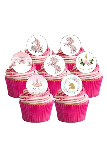 Tortendekoration, vorgestanzt, aus essbarem Oblatenpapier, rund, Motiv: Einhorn und Blumen, 24 Stück Tortendekoration, vorgestanzt, aus essbarem Oblatenpapier, rund, Motiv: Einhorn und Blumen, 24 Stück von Top That