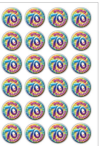 24 vorgeschnittenen Alter 70 Siebzigsten Seventy 70. Geburtstag Essbar Wafer Papier Kuchen Topper Dekorationen von Top That