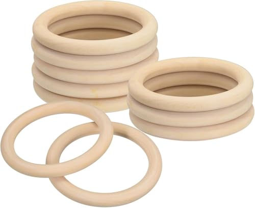 TOP-VIGOR 10 Stück Naturholzringe, 90 mm, unlackierte Holzringe, Holzschlaufen, Anhänger, Verbinder für Makramee, lose Teile, zum Spielen, Basteln und Basteln, Schmuckherstellung, Ornamente von Top-Vigor