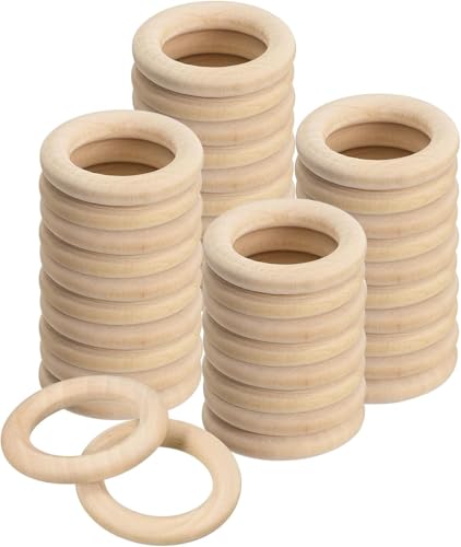TOP-VIGOR 100 Stück Naturholzringe, 35 mm, unlackierte Holzringe, Holzschlaufen, Anhänger, Verbinder für Makramee, lose Teile, zum Spielen, Basteln und Basteln, Schmuckherstellung, Ornamente von Top-Vigor