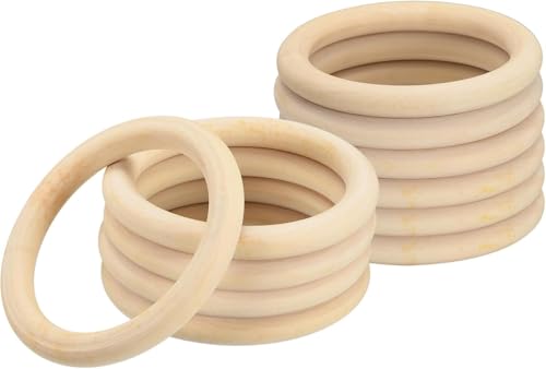TOP-VIGOR 12 Stück Naturholzringe, 90 mm, unlackierte Holzringe, Holzschlaufen, Anhänger, Verbinder für Makramee, lose Teile, zum Spielen, Basteln und Basteln, Schmuckherstellung, Ornamente von Top-Vigor