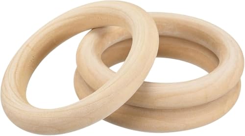 TOP-VIGOR 3 Stück Naturholzringe, 100 mm, unlackierte Holzringe, Holzschlaufen, Anhänger, Verbinder für Makramee, lose Teile, zum Spielen, Basteln und Basteln, Schmuckherstellung, Ornamente von Top-Vigor