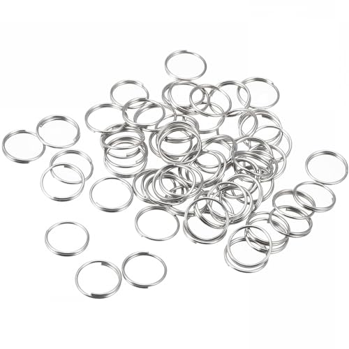 TOP-VIGOR 64 Stück Doppelschnalle Spaltringe, 10 x 9 x 1,4 mm, Mehrzweck Schlüsselringe, Runde O Ring für Autoschlüssel, Hundeausweisschild, Basteln, Silber von Top-Vigor