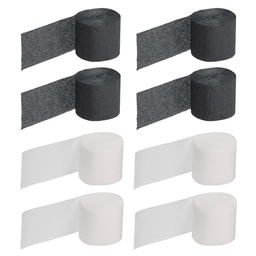 TOP-VIGOR 8 Rollen Krepppapier, 3,5 cm x 10 m, zum Aufhängen, Regenbogen-Krepppapier-Rolle, Party-Krepppapierrolle für Blumen, Geschenkverpackungen, Geburtstag, Party-Dekorationen, Schwarz/Weiß von Top-Vigor