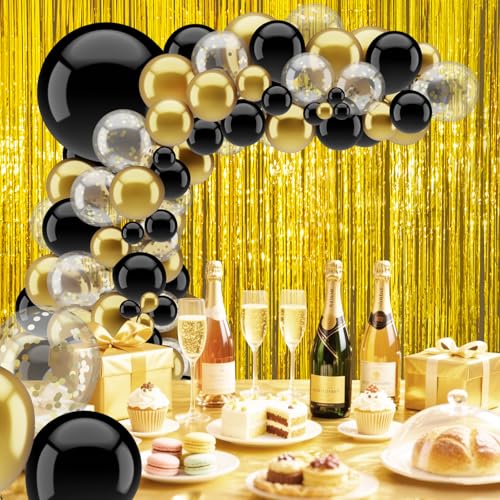 100 Stück schwarze und goldene Luftballons mit 2 Stück Folien-Fransenvorhänge, 5/10/12/18 Zoll Gold und Schwarz Latex Konfetti Ballons für Geburtstag Urlaub Party Dekoration Hochzeit Abschlussfeier 100 Stück schwarze und goldene Luftballons mit 2 Stück Folien-Fransenvorhänge, 5/10/12/18 Zoll Gold und Schwarz Latex Konfetti Ballons für Geburtstag Urlaub Party Dekoration Hochzeit Abschlussfeier von TopDirect