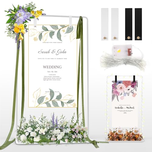 5,7 Fuß weißer Willkommensschild Hochzeit, verstellbarer Schildhalter mit langer Lichterkette und 4 Leder-Befestigungsriemen, schwerer Staffelei Hochzeit für Sitzpläne, Event-Deko, Poster, Part (weiß) 5,7 Fuß weißer Willkommensschild Hochzeit, verstellbarer Schildhalter mit langer Lichterkette und 4 Leder-Befestigungsriemen, schwerer Staffelei Hochzeit für Sitzpläne, Event-Deko, Poster, Part (weiß) von TopDirect